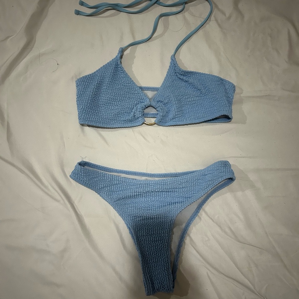 Blue Textured Bikini Set